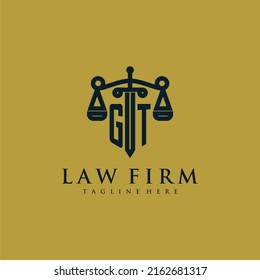 GT initial monogram for lawfirm logo with sword and scale
