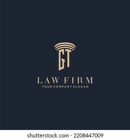 Logotipo inicial de la firma de abogados en monograma GT con diseño de hitos