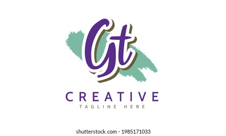 Iniciales GT, vector de logotipo de escritura a mano