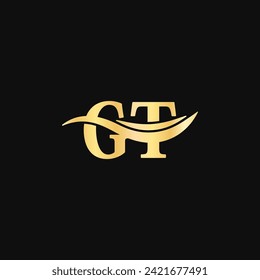 Letra GT inicial Logotipo Monograma diseños dorados tipografía de lujo vector de marca de nombre de negocio Logotipo