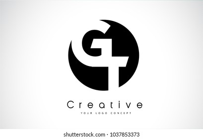 GT Letter Logo Design inside a Black Circle. Creative Lettering Logo Vector Illustration.