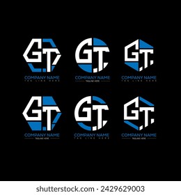 GT letter logo set design.GT monogram polygonal and circle shape vector. GT unique design.
