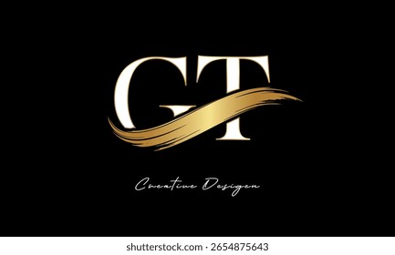 Logotipo del monograma de la letra de GT – marca elegante de la letra del trazo del cepillo del oro para la marca de lujo, moda, diseño de la identidad de Premium de la boutique
