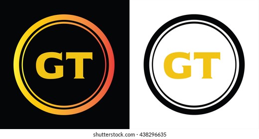 GT letters icon design template elements in abstract background logo, design identity in circle, alphabet letter