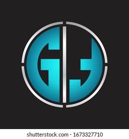 Logotipo GT inicial con plantilla de diseño de corte de línea circular en colores azules