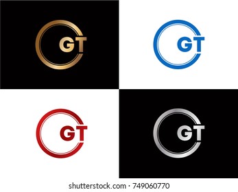 GT Logo. Letter Design Vector with Red and Silver Colors
