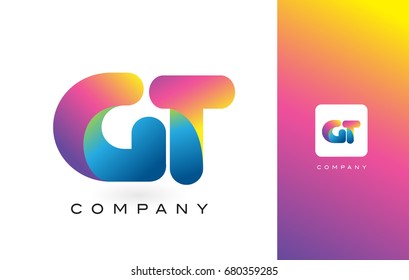 GT Logo Letter With Rainbow Vibrant Colors. Colorful Modern Trendy Purple and Magenta Letters Vector Illustration.