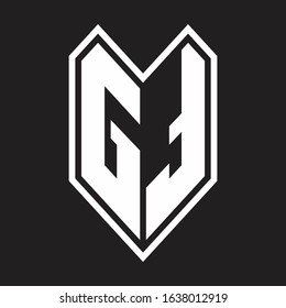 GT Logo monogram with emblem line style isolated on black background