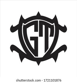 Monograma de logotipo GT aislado con plantilla de diseño de forma de protección de marco