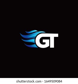 GT monogram logo with blue fire style design template