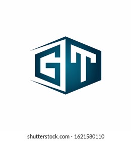 GT monogram logo with hexagon shape and negative space style ribbon design template