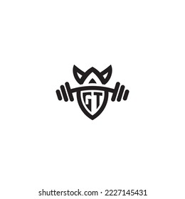 GT simple line fitness gym concept in high quality professional design that will print well across any print media
