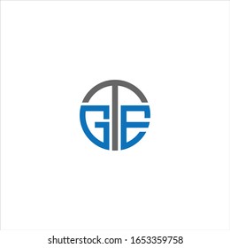 Diseño de logotipo de círculo GTE o TGE Único con azul y gris.