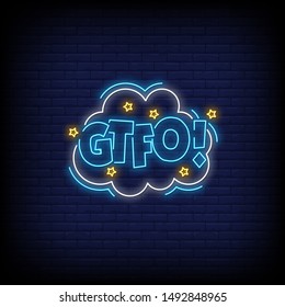 GTFO neon signs style vector