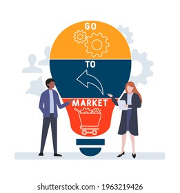 GTM - Go To Market acronym. business concept background.  vector illustration concept with keywords and icons. lettering illustration with icons for web banner, flyer, landing pag