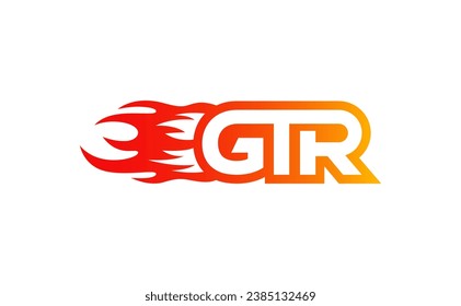 GTR letter fire logo design, emblem for high performance sports car.