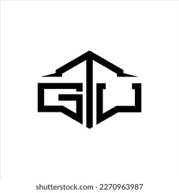 GTU Letter Logo Design Vector. GTU monogram polygon building shape cut Logo.
