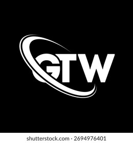 Logotipo de GTW. Carta de GTW. Diseño del logotipo de la letra de GTW. Logotipo de GTW con el círculo y el logotipo del monograma en mayúsculas. Tipografía GTW para tecnología, negocio y marca inmobiliaria.