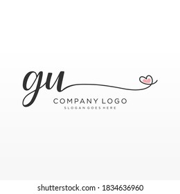GU Beauty vector initial logo, handwriting logo of initial signature, wedding, fashion, jewelry, boutique, floral and botanical with creative template for any company or business.