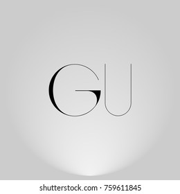 GU Black thin minimalist LOGO Design with Highlight on Gray background.