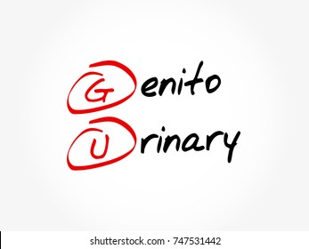GU Genitourinary - refers to the urinary and genital organs, acronym text concept background
