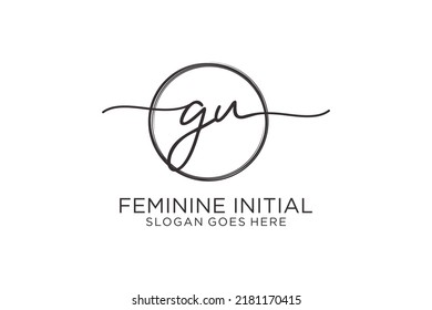 Logo de escritura a mano de GU con el logotipo del vector de plantilla de círculo de la firma inicial, boda, moda, floral y botánica con plantilla creativa.