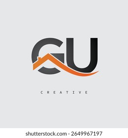 GU House Letter Logo – Monograma inmobiliario creativo con forma de techo e icono del hogar para la propiedad, la arquitectura y la identidad de marca moderna
