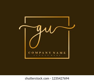 GU Initial handwriting square minimalist logo vector