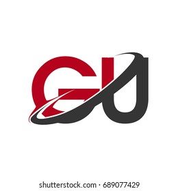 GU initial logo company name colored red and black swoosh design, isolated on white background. vector logo for business and company identity.