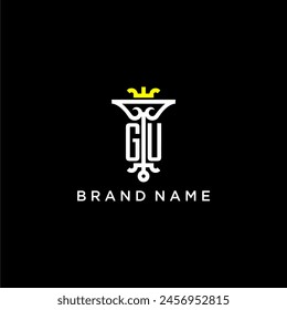 Diseño inicial del logotipo de la marca del monograma de GU para la Imagen del Vector de la corona