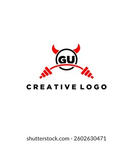 GU initial monogram for fitnes or gym logo with devil style design