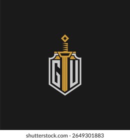 Monograma inicial GU para imagem de escudo e espada