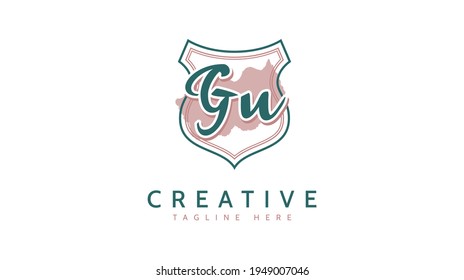 GU Initials, handwriting logo vector