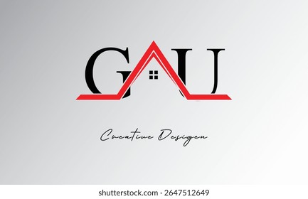 GU Letter House Logo – Creative Real Estate Monogram with Roof Icon and Home Shape for Property, Architecture and Modern Branding
