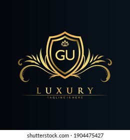 GU Letter Initial with Royal Template.elegant with crown logo vector, Creative Lettering Logo Vector Illustration.