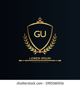 GU Letter Initial with Royal Template.elegant with crown logo vector, Creative Lettering Logo Vector Illustration.