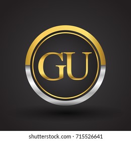 GU Letter logo in a circle, gold and silver colored. Vector design template elements for your business or company identity.