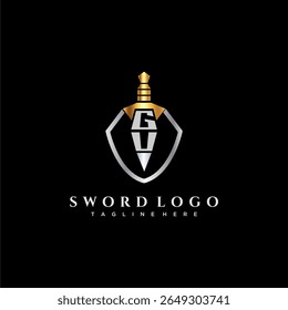 Letra GU monograma de luxo para imagem de estilo escudo e espada
