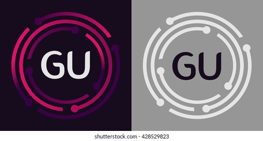 GU letters business logo icon design template elements in abstract background logo, design identity in circle, alphabet letter