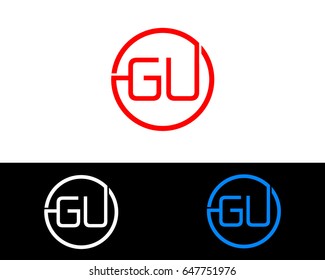 Gu Logo. Letter Design Vector with Red and Black Gold Silver Colors