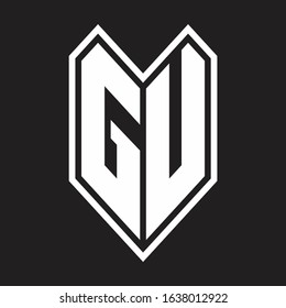GU Logo monogram with emblem line style isolated on black background