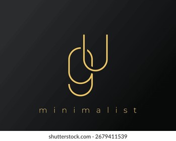 Logotipo minimalista GU com formas entrelaçadas no fundo preto sólido. Um design de logotipo minimalista limpo e moderno.