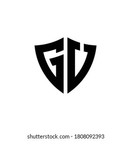 GU monogram logo with shield shape design template isolated on white background