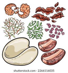 Gua Bao with ingredients. Constructor. Taiwanese snack. Cartoon vector picture. 