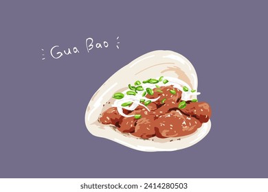 Gua Bao, pork buns, taiwanese food, vector illustration