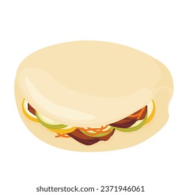 Gua bao. Vector  illustration. isolated on a white background. Chinese food. Homemade organic Pulled Beef Bao Buns. 