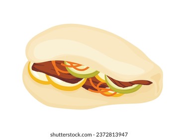 Gua bao. Vector  illustration. isolated on a white background. Chinese food. Homemade organic Pulled Beef Bao Buns. 