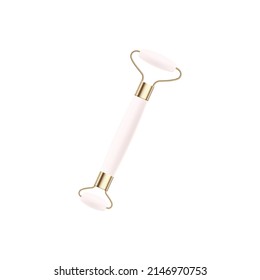 Gua sha masaje facial roller jade beige, ilustración vectorial aislada en fondo blanco. Herramienta de acupuntura, rutina de cuidado de la piel de belleza en el hogar. Dispositivo de masaje natural