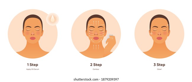 Gua Sha Facial Massage Steps Badges. Modern Flat Vector Illustration. Website Template. Social Media Concept.