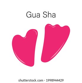Gua sha for facial massage. Vector illustration. Skin care. Natural stone icon in pink color on white background.